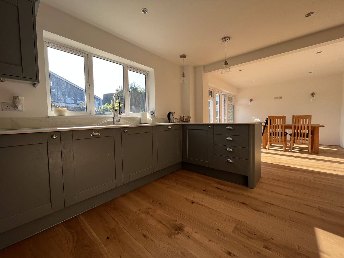 Kitchen units in grey with shaker style doors