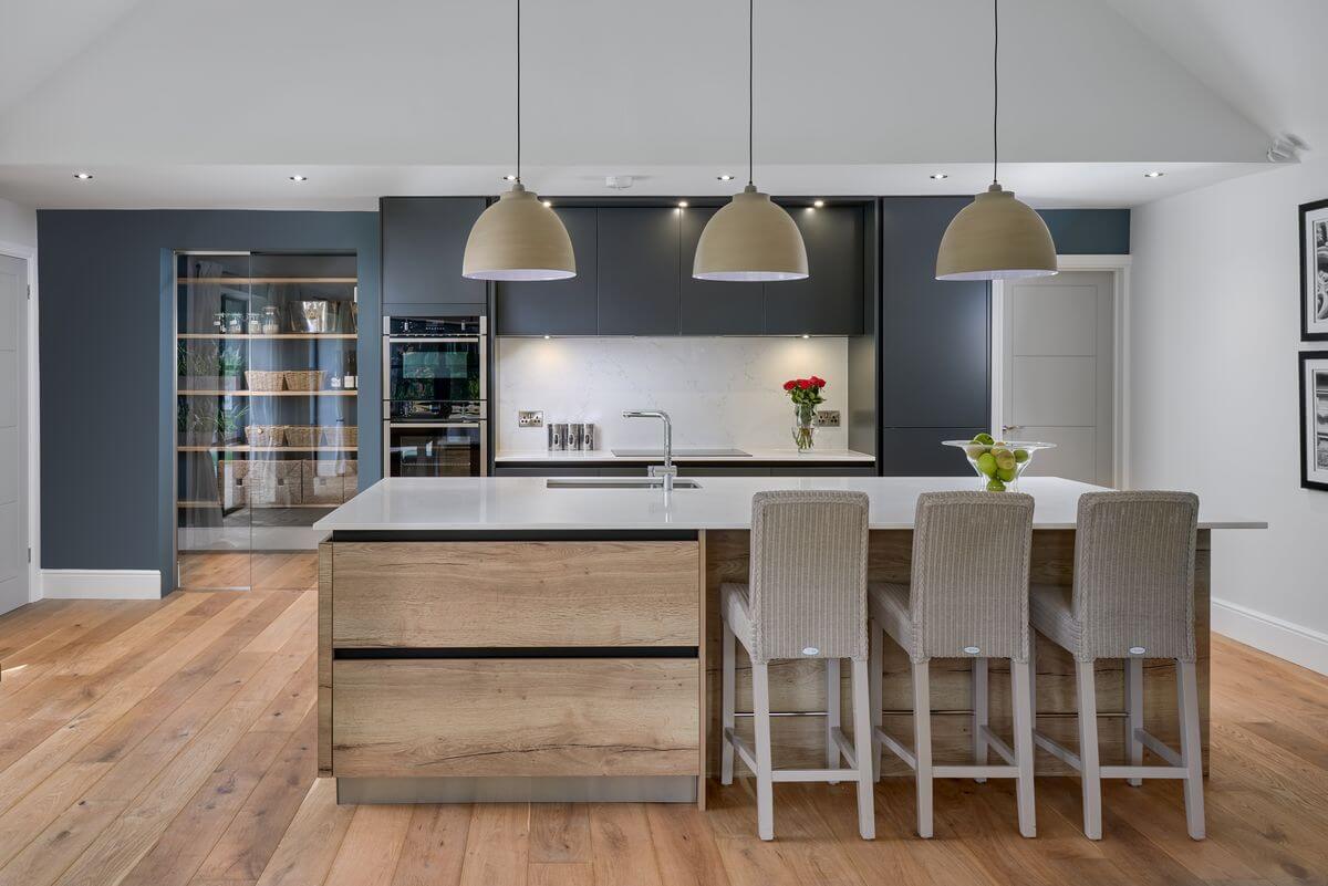 Kitchen with island dining space